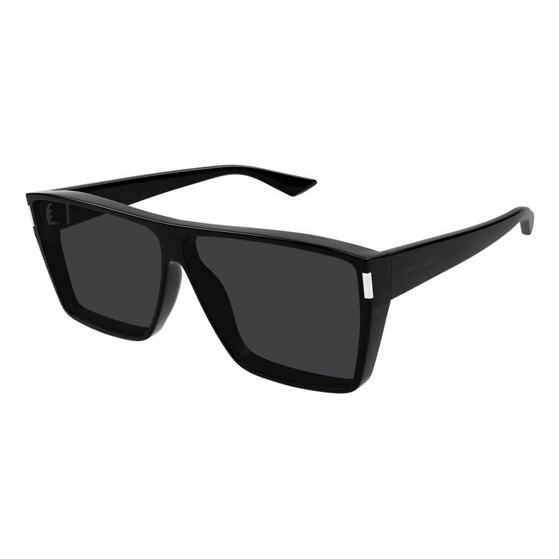 Saint Laurent Sunglasses Square Full Rim, Black Frame And Dark Grey Lens